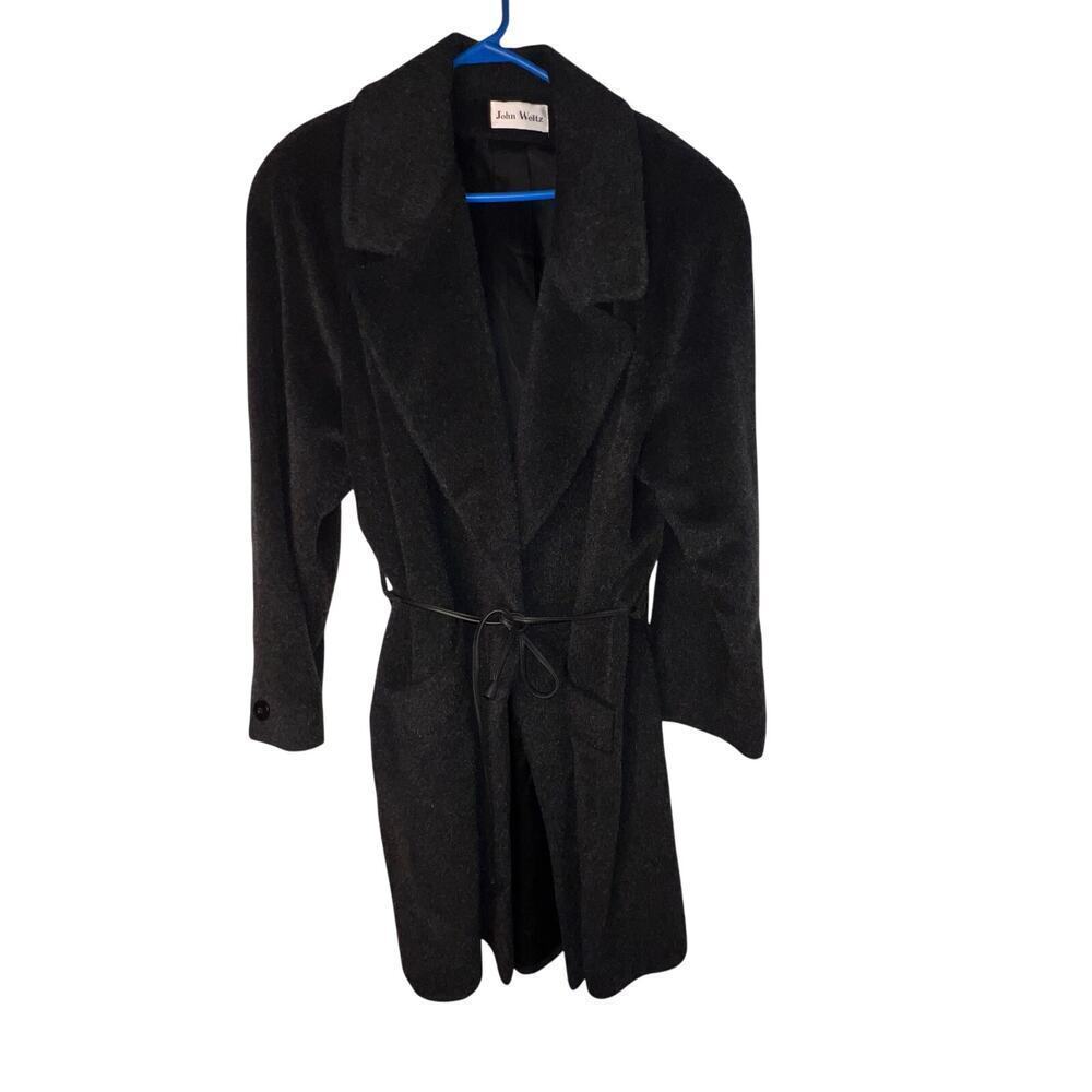 John Weitz Mohair Padded Shoulder Wrap Coat Lined Pocket Union Goth Gorpcore